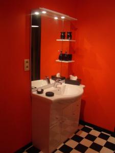 绍德方丹西城旅馆的一间带水槽和镜子的浴室