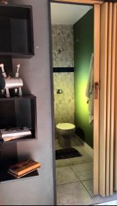 圣保罗RustiCidade的一间带卫生间和绿色墙壁的浴室