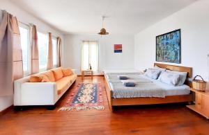 马尔马拉岛ada-art guesthouse design rooms next to beach的客厅配有床和沙发