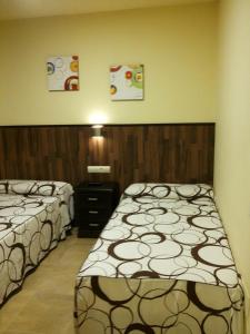 马拉加曼纽拉太太旅馆的一间客房内配有两张床的房间