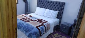 达赫拉ADAM APPARTEMENTS的床上有被子和枕头