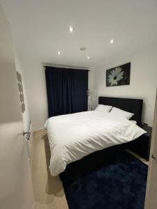谢菲尔德cosy and prime location的卧室配有一张大白色床和窗户