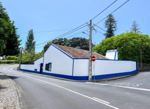 拉戈阿WelcomeBuddy - Casa Tia Néné - Green Glassyard的道路一侧的白色和蓝色建筑