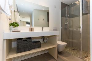 马拉加Apartamentos 7 dreams的一间带水槽、淋浴和卫生间的浴室