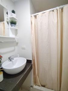 塔克纳Bello departamento en altozano的一间带水槽和淋浴帘的浴室