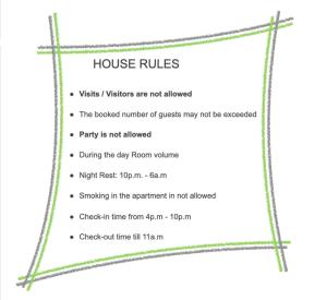 杜伊斯堡RAJ Living - 1 or 3 Room Apartments - 30 Min Messe DUS的带有矩形的房屋规则表的页面