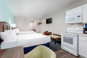 巴拿马城海滩比基尼海滩度假酒店的酒店客房带一张床和一个厨房