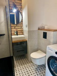 华沙Chillout Loft Apartment AL20的一间带卫生间、水槽和镜子的浴室