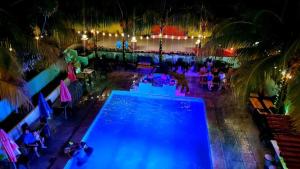 格拉纳达Hotel Camaleon Granada的夜间享有度假村游泳池的顶部景致