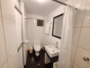 马丘比丘Mapi Gardens Machupicchu B&B的白色的浴室设有卫生间和水槽。