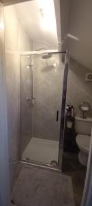 HillsboroughSerene Homes Sheffield, Private Ensuite Velux Room的带淋浴的浴室和卫生间