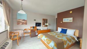 瓦尔达维德雷迪森瓦尔大卫汽车旅馆 的配有一张床和一张书桌的酒店客房