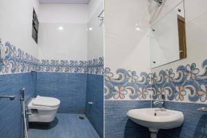 那格浦尔FabHotel Royal Stay的浴室的两张照片,配有卫生间和水槽