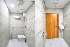 苏拉特FabHotel 7 Star的浴室的两张照片,配有卫生间和水槽