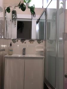 悉尼Sydney Olympic Park Half House - All Yours的一间带水槽、镜子和淋浴的浴室