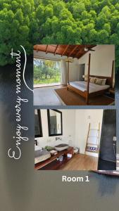 帕西库达Vandalous Bay的卧室两张照片,卧室配有一张床和房间