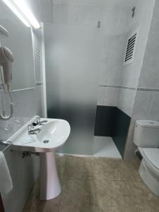 圣安东尼奥霍利松特旅馆的一间带水槽、淋浴和卫生间的浴室