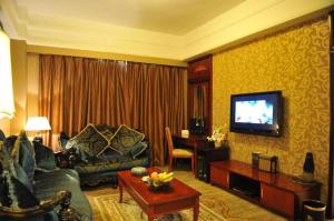 昆明Kunming Zhong Huang Hotel的带沙发和电视的客厅