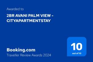 迪拜2BR Avani Palm View - CityApartmentStay的蓝色背景,享有帕拉延广场美景城市公寓交通