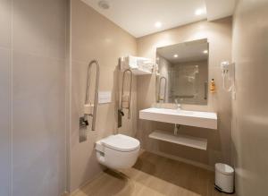 埃利松多Hotel Trinkete的一间带卫生间、水槽和镜子的浴室