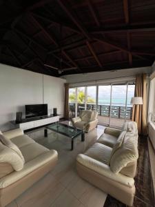 蓝海湾Blue Bay Beachfront 3 bedrooms Penthouse的客厅配有两张沙发和一台电视