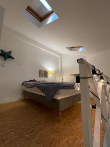 庞坦Maisonnette en duplex 25 M2, Pantin porte de Paris的一间卧室配有一张床和天窗