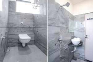艾哈迈达巴德FabHotel Amantra的浴室的两张照片,配有卫生间和水槽