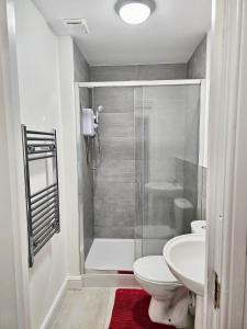 伊肯斯顿Great Value Bath Street Ilkeston Apartment的带淋浴、卫生间和盥洗盆的浴室