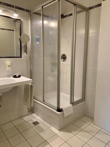 格罗森塞巴赫斯巴奇酒店的带淋浴和盥洗盆的浴室