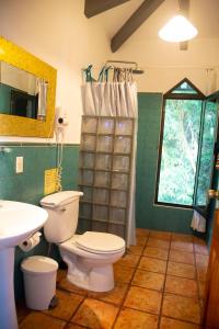 下博克特Hotel Isla Verde的一间带卫生间、水槽和窗户的浴室