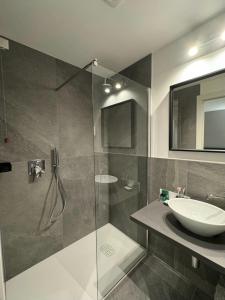 米兰阿拉卡萨迪吉奥公寓的一间带玻璃淋浴和水槽的浴室
