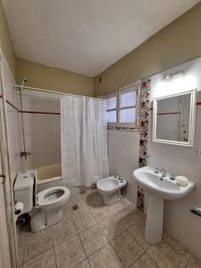 门多萨La posada del Colibrí的浴室配有卫生间、坐浴盆和盥洗盆。