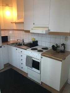 斯德哥尔摩Cozy Ostermalm Studio的厨房配有白色炉灶和水槽