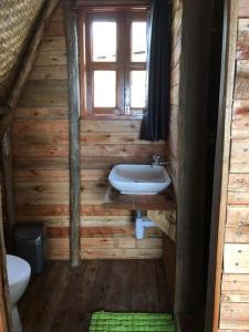 SangaHyena Hill Lodge的小木屋内的浴室设有水槽和卫生间