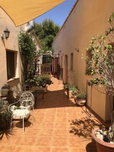 阿尔阿马德穆尔西亚Hotel La Mariposa的户外庭院设有椅子和盆栽植物