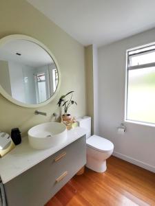 奥克兰Inner City Sunny Bedroom的一间带水槽、卫生间和镜子的浴室