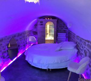 里昂莱欧弗公寓的紫色客房 - 带一张床和两把椅子