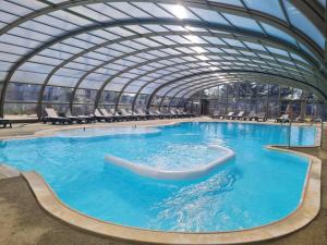 瑞卢维尔莱潘Le Chalet d'Angel的一个带玻璃天花板的大型游泳池