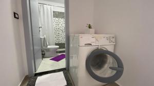 波格拉德茨Guest's Apartament的一间带卫生间的浴室内的洗衣机