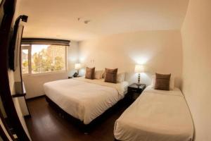 波哥大HOTEL SHERIDAN BOGOTA的一间卧室设有两张床和窗户。