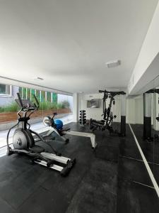 布宜诺斯艾利斯GARTEN HAUS BA的健身房设有2台跑步机和2辆健身自行车