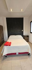 卡法亚特La Emilia的一间卧室配有一张大床和红色枕头
