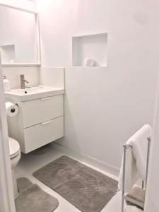 米西索加Lovely walkout basement的白色的浴室设有水槽和卫生间。