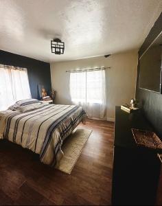 迈阿密mary jane room的一间卧室设有一张大床和两个窗户。