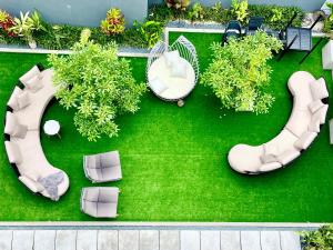 图杜Ahola Thoddoo, Maldives的享有花园的空中景致,花园内种有椅子和植物
