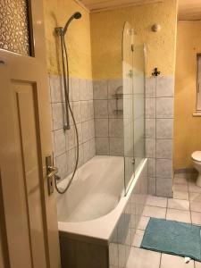希尔沙伊德德恩哈尔德特宾馆的设有带浴缸和淋浴的浴室。