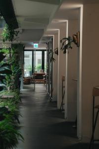 台东Norden Ruder Hostel Taitung的植物建筑里空的走廊
