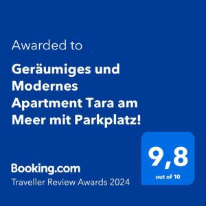 赞德沃特Geräumiges und Modernes Apartment Tara am Meer mit Parkplatz!的手机的屏幕照,文字升级为珠宝和模特