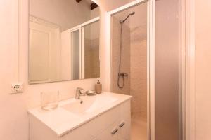 柳维Casa Mona Turismo de Interior的白色的浴室设有水槽和淋浴。