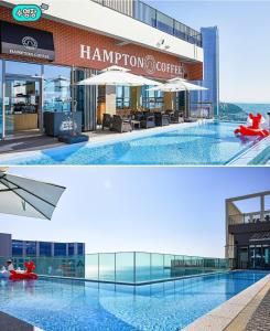 釜山Mansion216, Haeundae Beach 31th Floor View with Rooftop Infinity Pool & Flexible check-in check-out & Luggage Storage Service的两张带游泳池的酒店图片